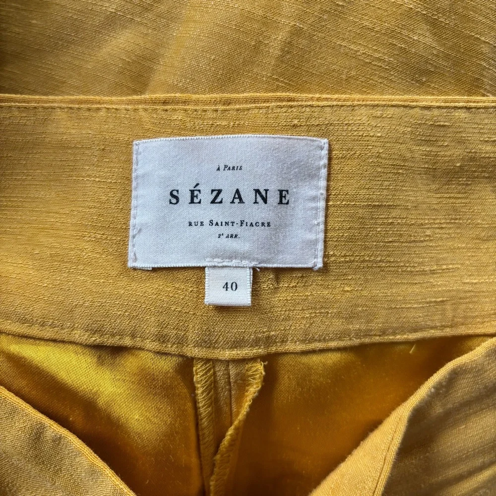 Sezane Georges Dress Pants Tailored Pleated Linen Mustard Yellow Size 8 Fr 40